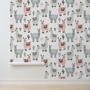 Smiling Llamas Pattern Wallpaper