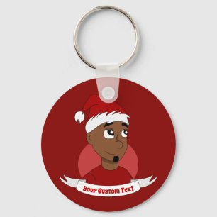 Smiling man Christmas cartoon Key Ring
