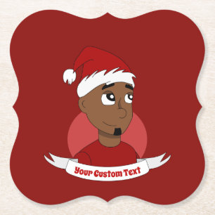 Smiling man Christmas cartoon Paper Coaster