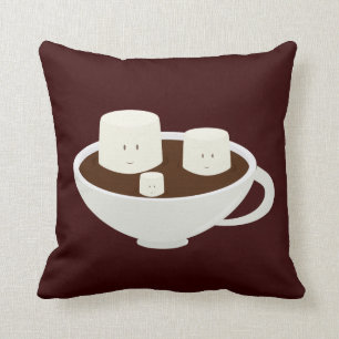 Smiling marshmallows in hot chocolate cushion