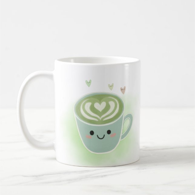 Smiling Matcha Latte Heart Mug (Left)