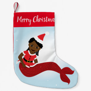 Smiling Mermaid African America Santa Outfit Small Christmas Stocking