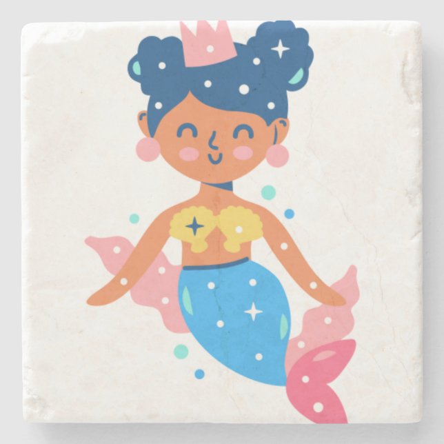 Smiling mermaid princess stone coaster (Front)