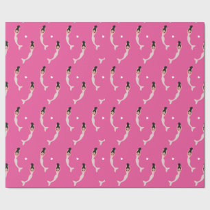 Smiling Mermaid with Heart pattern Wrapping Paper