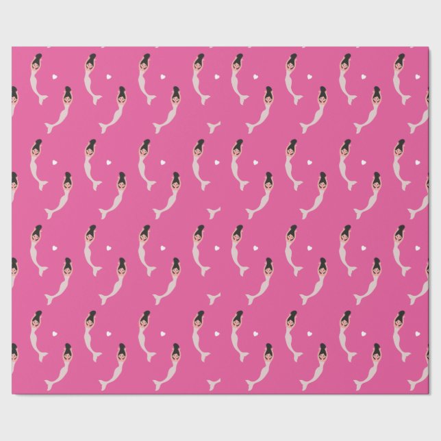 Smiling Mermaid with Heart pattern Wrapping Paper (Seam)