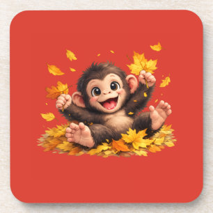 Smiling Monkey with Big Eyes Playful Tropical Coaster