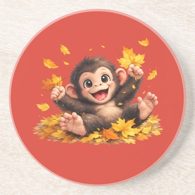 Smiling Monkey with Big Eyes Playful Tropical  Coaster (Front)