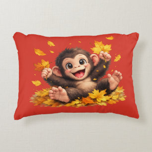 Smiling Monkey with Big Eyes Playful Tropical Decorative Cushion