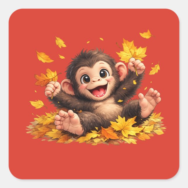 Smiling Monkey with Big Eyes Playful Tropical  Square Sticker (Front)