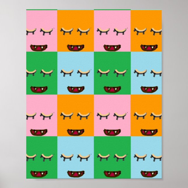 Smiling monster block faces poster (Front)