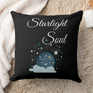 smiling moon with stars joyful dreamy night women cushion