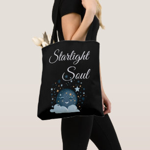 smiling moon with stars joyful dreamy night women tote bag