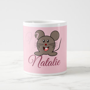 Smiling  mouse - in Pastel pink  monogrammed Large Coffee Mug