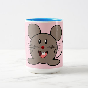 Smiling mouse - in Pastel pink monogrammed Two-Tone Coffee Mug