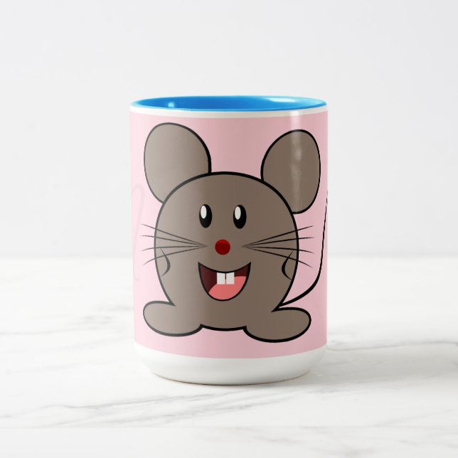 Smiling  mouse - in Pastel pink  monogrammed Two-Tone Coffee Mug (Center)