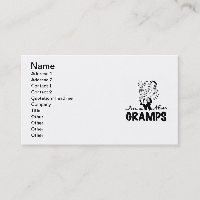 Smiling New Gramps T-shirts and Gifts Business Card (Front)