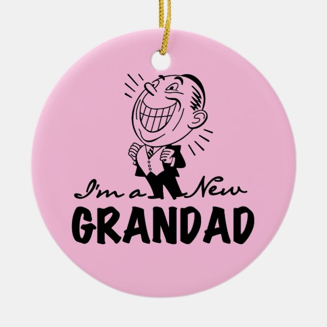 Smiling New Grandad T-shirts and Gifts Ceramic Tree Decoration (Front)