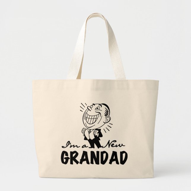 Smiling New Grandad T-shirts and Gifts Large Tote Bag (Front)