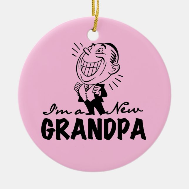 Smiling New Grandpa T-shirts and Gifts Ceramic Tree Decoration (Front)