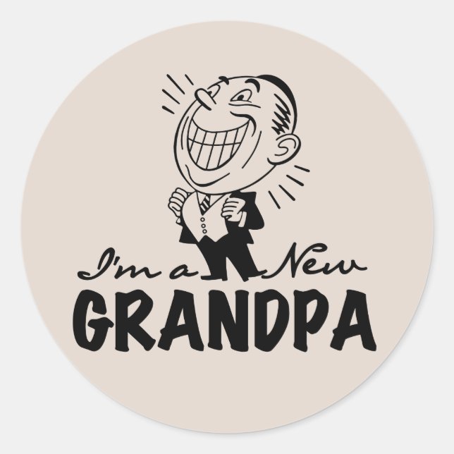 Smiling New Grandpa T-shirts and Gifts Classic Round Sticker (Front)
