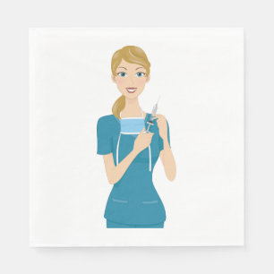 Smiling Nurse with Syringe  Napkin