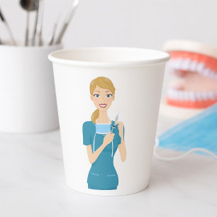 Smiling Nurse with Syringe Paper Cups