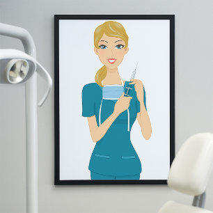 Smiling Nurse with Syringe Poster
