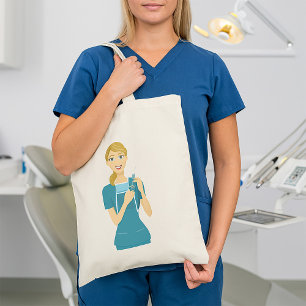Smiling Nurse with Syringe Tote Bag
