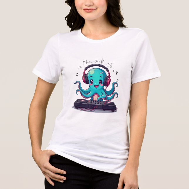 Smiling Octopus DJ, Happy Music Jungle T-Shirt Tri-Blend Shirt (Front)