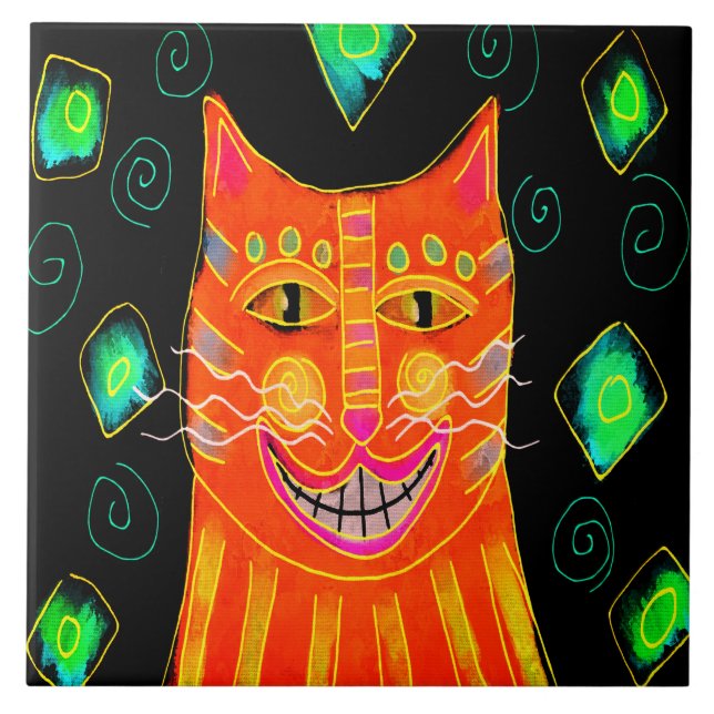 Smiling Orange Cat Digital Painting Tile (Front)