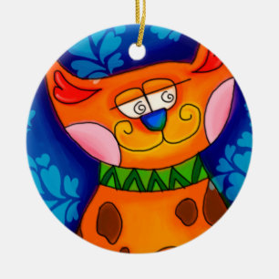 Smiling Orange Tabby Cat Ceramic Tree Decoration