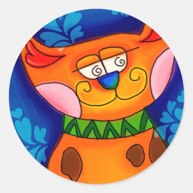 Smiling Orange Tabby Cat Classic Round Sticker (Front)