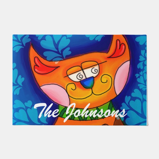 Smiling Orange Tabby Cat Doormat (Front)