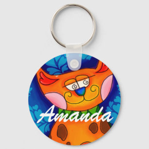 Smiling Orange Tabby Cat Key Ring