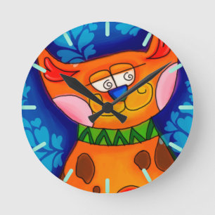 Smiling Orange Tabby Cat Round Clock