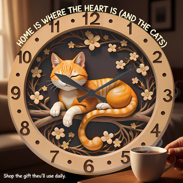 Smiling Orange Tabby Cat Spring Large Clock (Creator Uploaded)