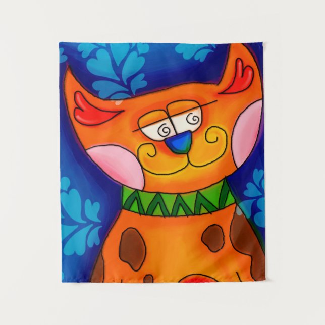 Smiling Orange Tabby Cat Tapestry (Front)