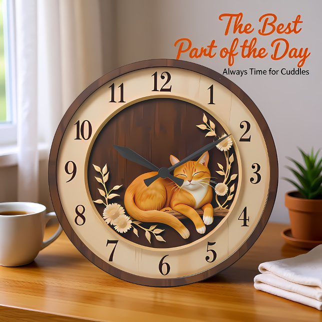 Smiling Orange Tabby Nature Large Clock (Creator Uploaded)