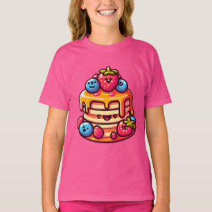 Smiling Pancake Stack with Berries and Syrup T-Shirt