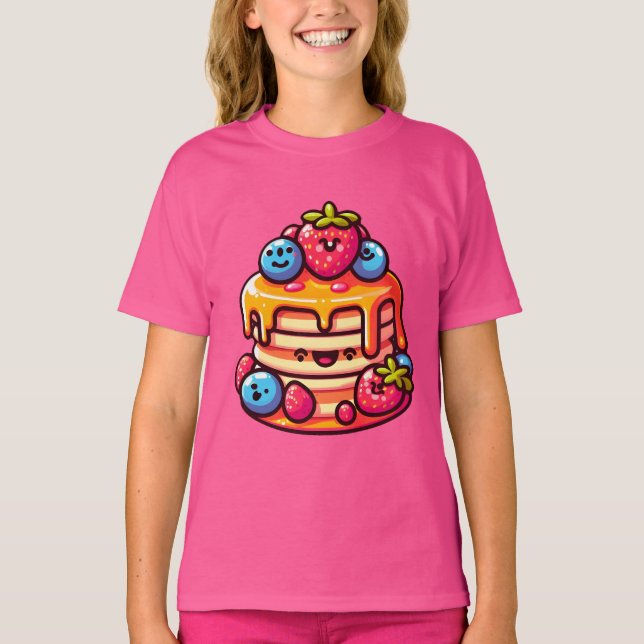 Smiling Pancake Stack with Berries and Syrup T-Shirt (Front)