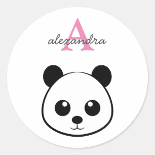 Smiling  panda face Monogram  Classic Round Sticker