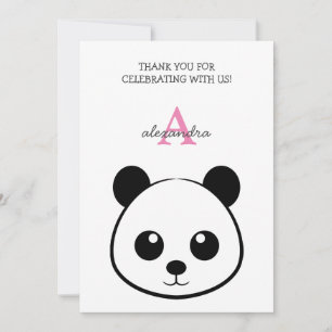 Smiling  panda face Monogram  Thank You Card