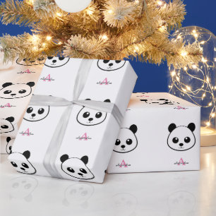 Smiling panda face Monogram Wrapping Paper