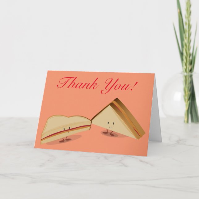 Smiling peanut butter and jelly sandwich thank you card (Front)