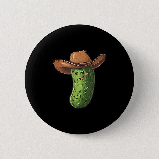 Smiling Pickle In Western Cowboy Hat Costume  6 Cm Round Badge (Front)