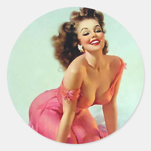 Smiling Pin Up Classic Round Sticker (Front)