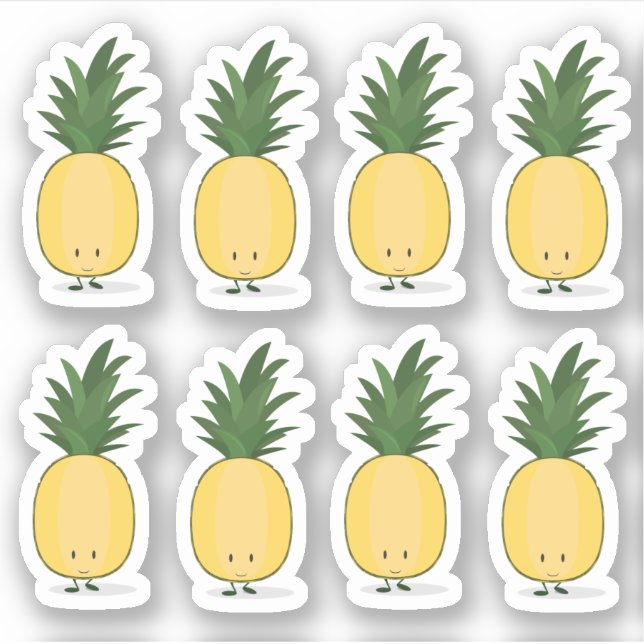 Smiling Pineapple Cartoon Character Sticker (Front)