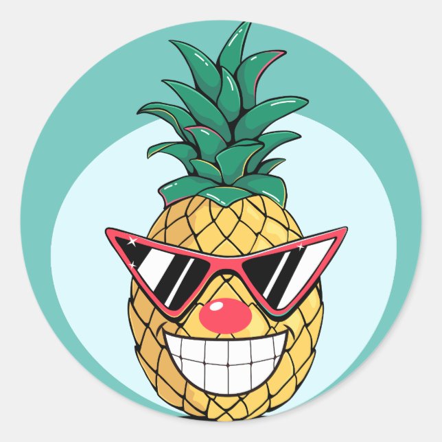 Smiling pineapple wearing sunglasses & clown nose classic round sticker (Front)