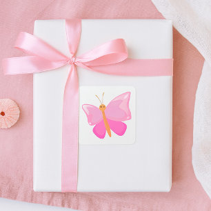 Smiling Pink Butterfly Square Sticker