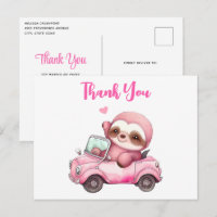 Smiling Pink Sloth Driving a Convertible Thank You